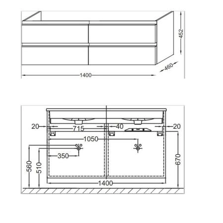 Тумба под раковину Jacob Delafon VOX EB2020-RA-442 140 см цвет серый антрацит лак