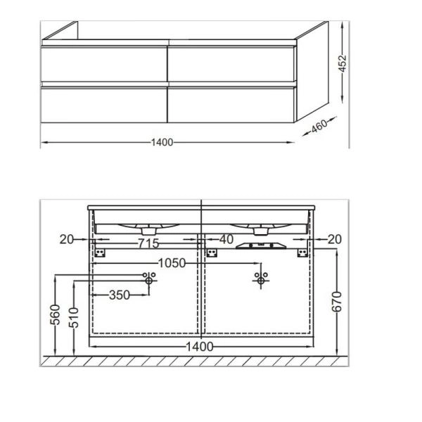 Тумба под раковину Jacob Delafon VOX EB2020-RA-442 140 см цвет серый антрацит лак