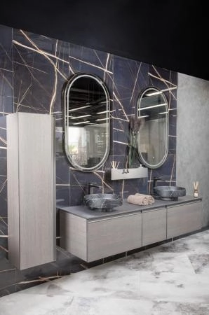 Раковина накладная Boheme SOLE Corian 400*130 Nero Marquina 801-NM