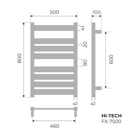 Полотенцесушитель FIXSEN HI-TECH FX-7500B 800х500, электрический черный