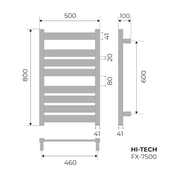 Полотенцесушитель FIXSEN HI-TECH FX-7500B 800х500, электрический черный