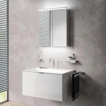 Emco Vanity units Тумба с раковиной подвесная 120х52хh44см, 1 ящик со стекл фасадом, ручка хром, корпус лак, подвесная, цвет: белый