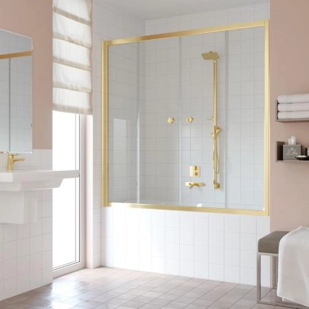 Шторка на ванную Vegas-glass Z2V TUR NOVO 180 09 01, профиль золото глянцевое, стекло прозрачное