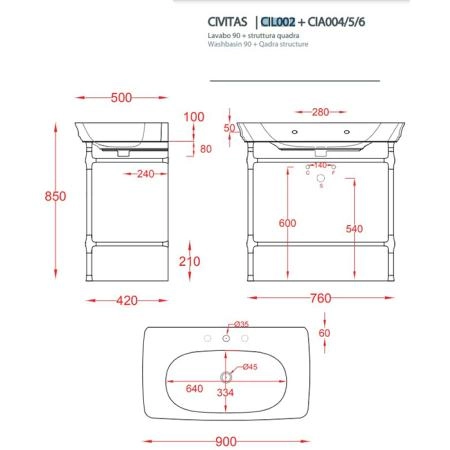 Artceram Civitas Раковина подвесная 90х49,5хh22см, 1 отв, перелив, цвет: черный глянцевый