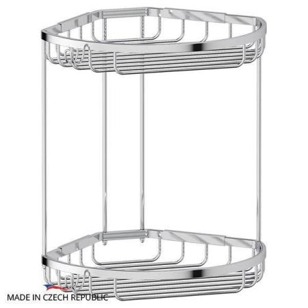 Полочка-решетка FBS Ryna RYN 026 с крючками угловая 2-х ярусная 26/26 cm хром