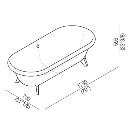 Agape Ottocento Small Ванна отдельностоящая 155x77.5x58 см, слив-перелив нержавеющая сталь, цвет: белый