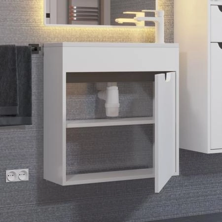 Тумба с раковиной для ванной Uperwood Modul 60 см, подвесная, матовая, белая/графит