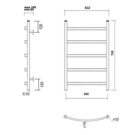 Водяной полотенцесушитель Domoterm Калипсо П5 50x70 хром