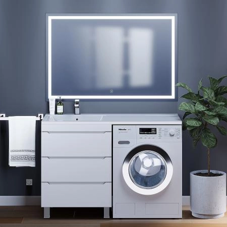 Тумба под стиральную машину Uperwood Tanos 60 см, напольная, белая, 3 ящика