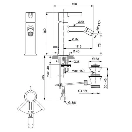 Ideal Standard Joy Смеситель для биде, на 1 отв., с донным клапаном, цвет: PVD Silver Storm (Серебряный Шторм)