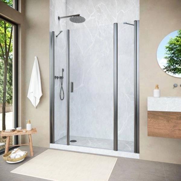 Душевая дверь Vegas-glass EP-2F NOVO h2000 215 11 01 R  профиль оружейная сталь  стекло прозрачное