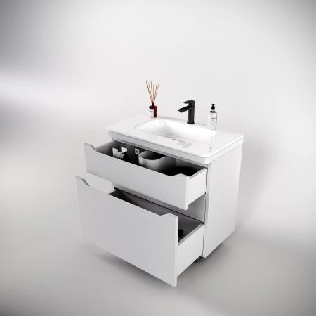 Тумба напольная Style Line Марелла 80 (2 ящ.) Люкс антискрейтч белый матовый, PLUS