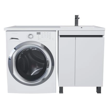 Тумба с раковиной под стиральную машину Uperwood Magenta 120 см, напольная, белый матовый/графит, с дверцами, правая