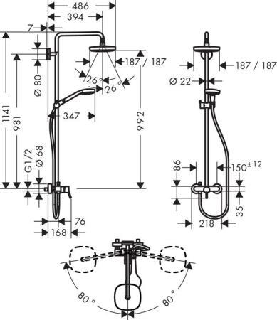 Душевая система Hansgrohe 27258400 Croma Select E 180 2jet Showerpipe с однорычажным смесителем