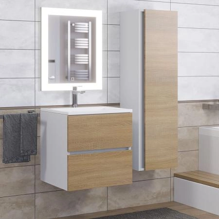 Тумба под раковину для ванной Uperwood Barsa, 50 см, подвесная, белая/дуб сонома