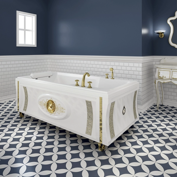 Ванна "РУСИЛЬОН-GOLD" (рама-подставка на декоративных ножках, комплект панелей, подголовник, слив-перелив автомат с сеточкой, 12 форсунок "Релакс", контроллер 200)