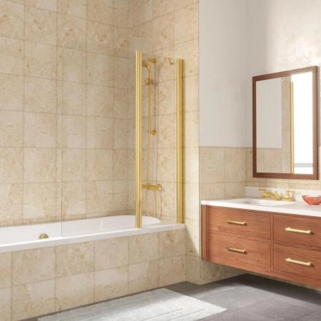Шторка на ванную Vegas-glass E2V LUX ST 115 09 01 R, профиль золото глянцевое, стекло прозрачное