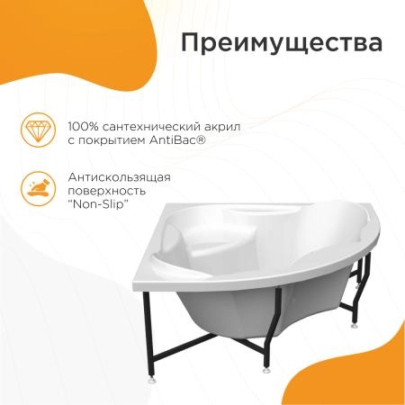 Акриловая ванна Сандра 149х149, фронтальная панель, каркас