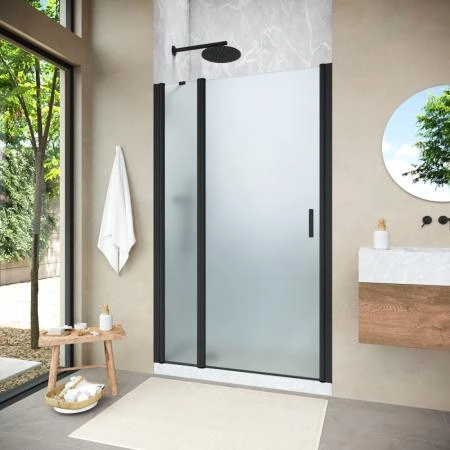 Душевая дверь Vegas-glass EP-F-1 NOVO h2000 100 02М 10 L, профиль черный матовый, стекло сатин
