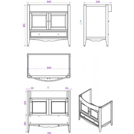 TW Veronica, База с раковиной Simas AR864bi*1 90x56см, с 1отв., 2 распашные дверки+1 выдв.ящик,  доводч. Blum, ручки: Riflesso бронза, напольная, цвет: TORTORA