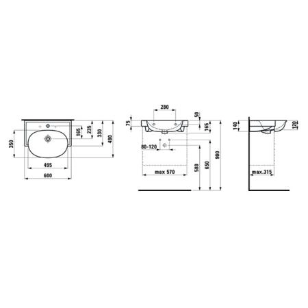 Laufen New Classic Раковина 60х48х16.5 см, 1 отв., накладная, с переливом, цвет: белый