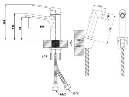 Смеситель с гигиеническим душем ESKO SINGAPORE black SB 27H черный