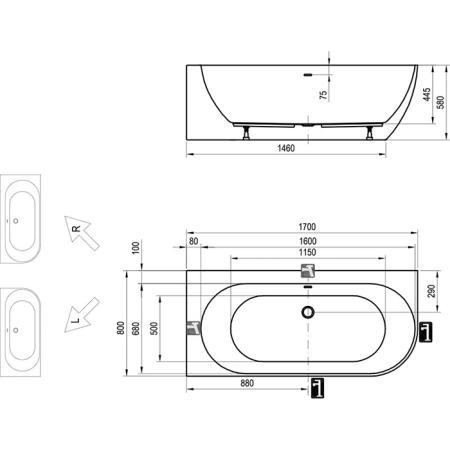 Ravak Freedom Corner P Ванна 170x80см, пристенная, цвет: белый