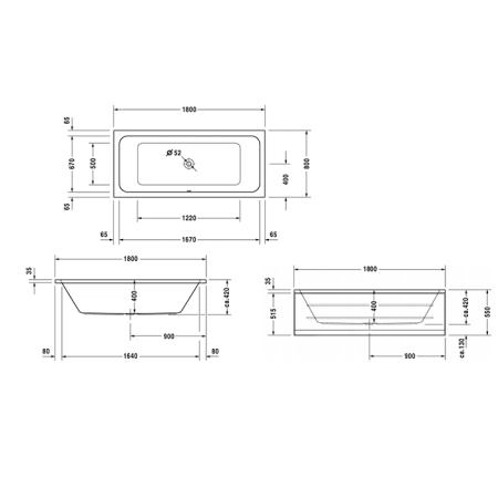 Duravit D-Code  Ванна акриловая 180х80x40см , встраиваемая, с 2 наклонами для спины, выпуск центральный, цвет: белый