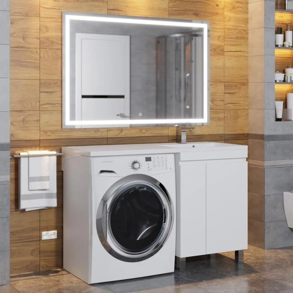 Тумба под стиральную машину Uperwood Magenta, 50 см, напольная, белая, с дверцами