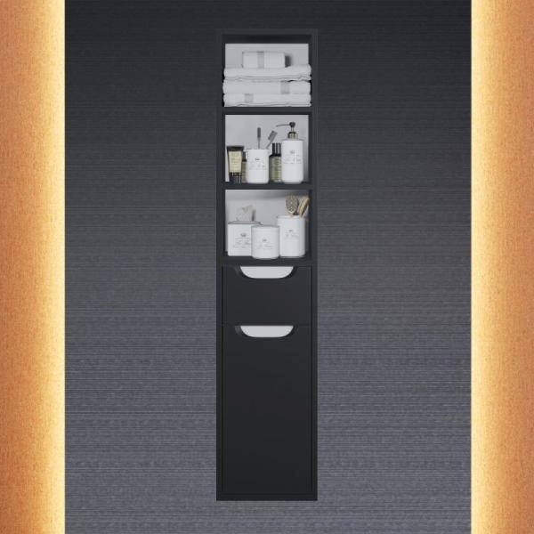 Шкаф-пенал для ванной Uperwood Modul, подвесной, с полками, матовый, черный