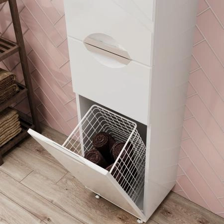 Пенал для ванной c корзиной напольный Volna Adel 35 напольная белый глянец