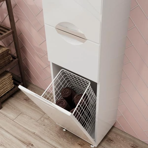 Пенал для ванной c корзиной напольный Volna Adel 35 напольная белый глянец