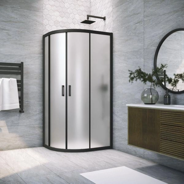 Душевой уголок Vegas-glass ZS-F NOVO h2000 90*80 02М 10, профиль черный матовый, стекло сатин