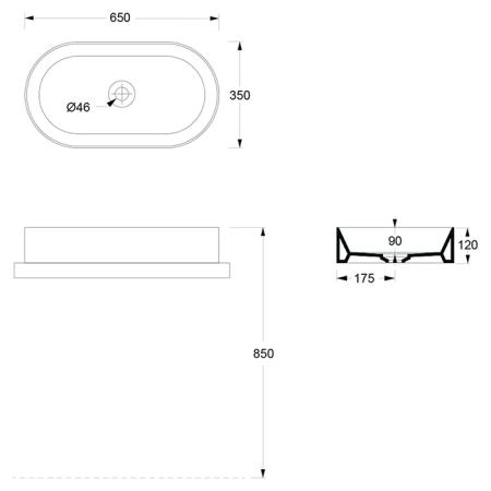Alice Spy Oval Раковина 65x36х12см., накладная, без отв., цвет: чёрный матовый