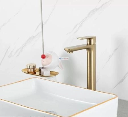 Смеситель для раковины Gappo G1048-32 высокий Сатин золотой