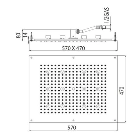 BOSSINI DREAM-RECTANGULAR Верхний душ 570x470 мм, с 12 LED RGB, блок питания/управления, Cromoterapia, цвет: хром