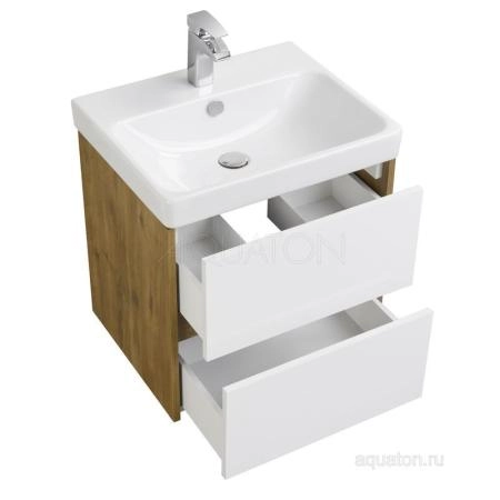Тумба под раковину AQUATON Сканди 55 белая, дуб рустикальный 1A251701SDZ90