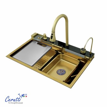 Многофункциональная кухонная мойка CeruttiSPA ГЛОРИЯ (GLORIA) Nano Gold (золото) из нержавеющей стали (750х460х230)