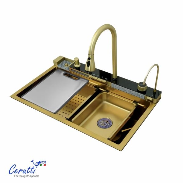 Многофункциональная кухонная мойка CeruttiSPA ГЛОРИЯ (GLORIA) Nano Gold (золото) из нержавеющей стали (750х460х230)