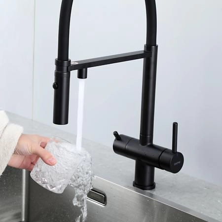 Смеситель GAPPO G4397-86 для кухни с гибким изливом и подключением фильтра, черный