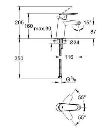 Смеситель Grohe Eurodisc Cosmopolitan 3246920E для раковины, гладкий корпус, EcoJoy