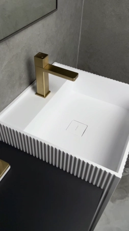 Раковина напольная Boheme рифленая Cube Corian 480*480*850 Matt White 802-R-MW
