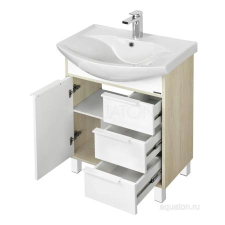 Тумба под раковину Aquaton Рико 1A213301RIB90 65 с ящиком,белый,ясень фабрик