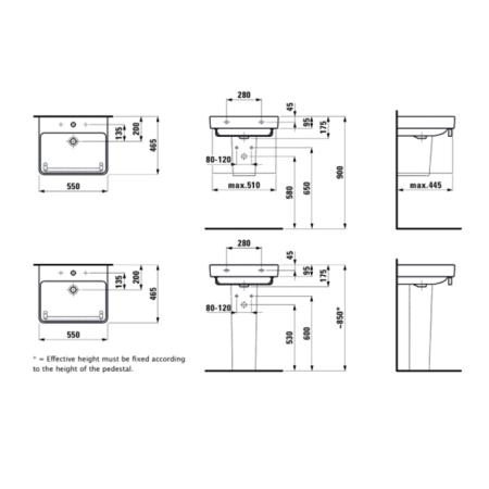 Laufen Pro S Раковина 55х46.5х95см., подвесная, с 1 отв., цвет: белый