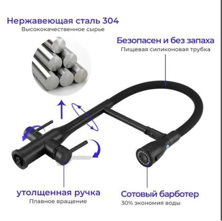 Смеситель Gappo G4399-76 для кухни фильтр д/питьевой воды черный