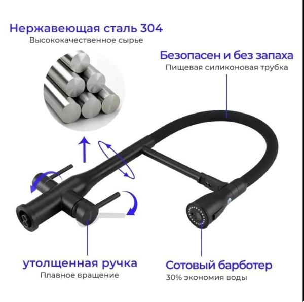 Смеситель Gappo G4399-76 для кухни фильтр д/питьевой воды черный