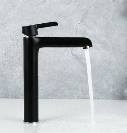 Смеситель для раковины Gappo G1003-16 высокий чёрный/хром