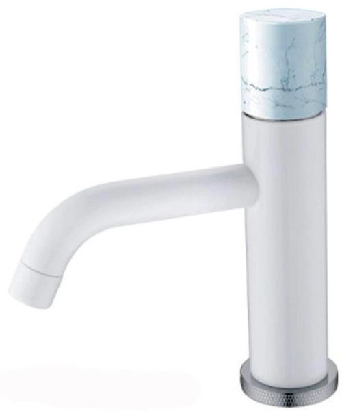 Смеситель для раковины Boheme Stick белый, ручка мрамор белая/черная 121-W-MR