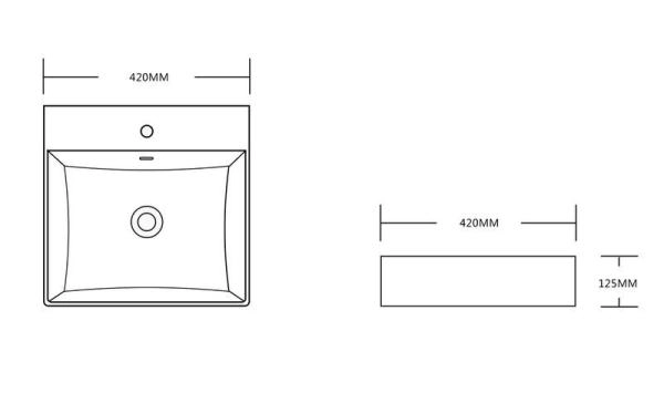 Раковина Cerutti SPA CR7602B накладная, белая, квадратная, под смеситель 420х420х125