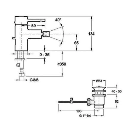 Смеситель Jacob Delafon CUFF E37045-CP для биде хром с донным клапаном